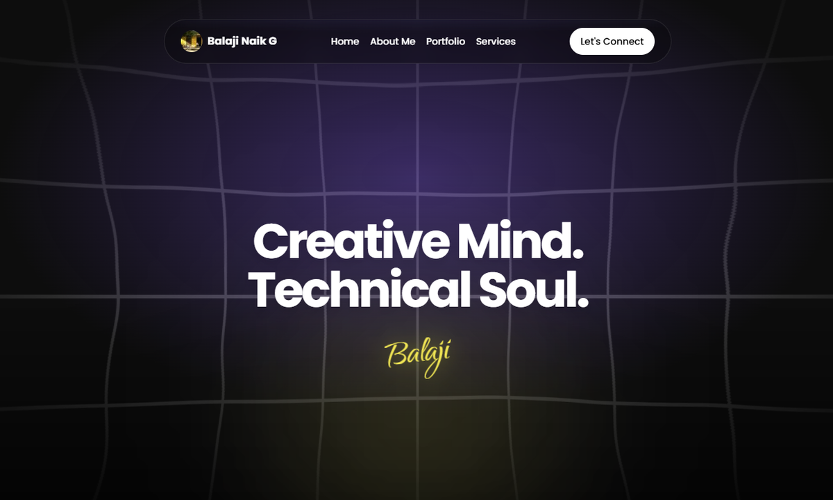 A portfolio website screenshot showing a dashboard UI.